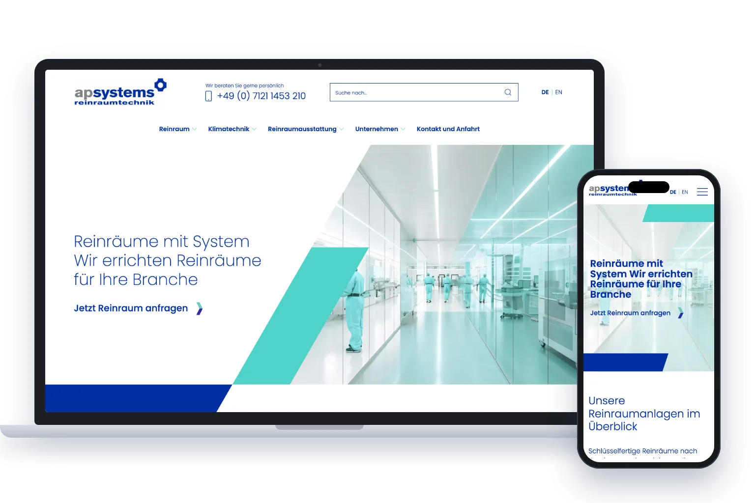 Website von AP Systems auf Laptop und Smartphone